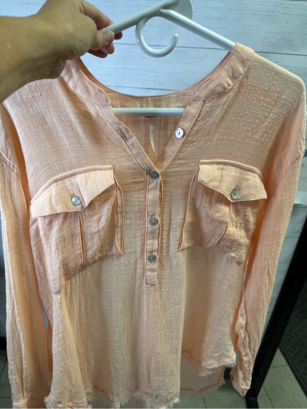 Free People Peach Gauze Raw Hem Oversized Tunic Top M/L Boho Clean Beauty - Picture 12 of 15
